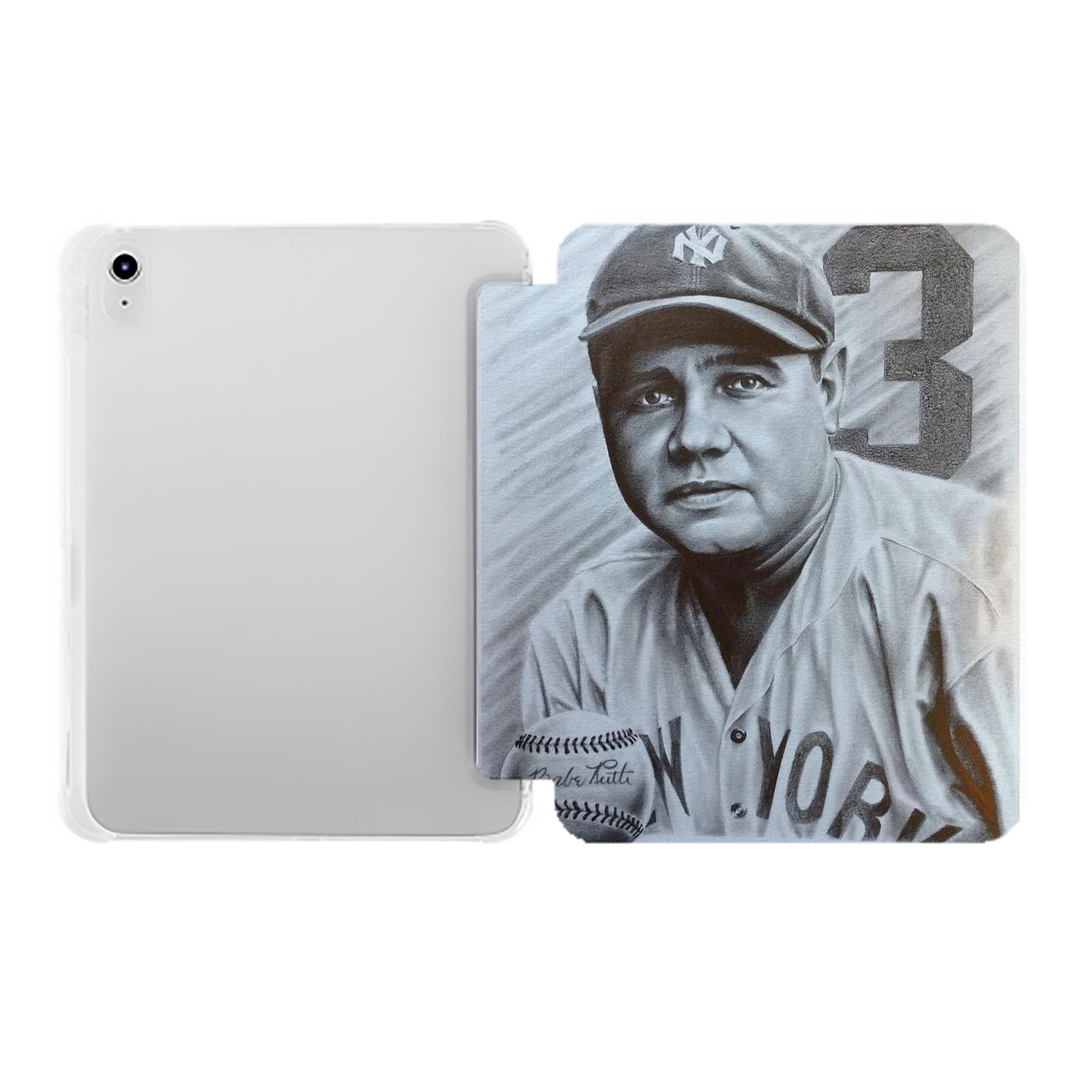 Babe Ruth 29 Premium Tri-Fold PU Leather & Silicone IPad Case With Pencil Slot – Fits 9.5,10.5,10.9 – Adjustable Stand, Slim, Protective